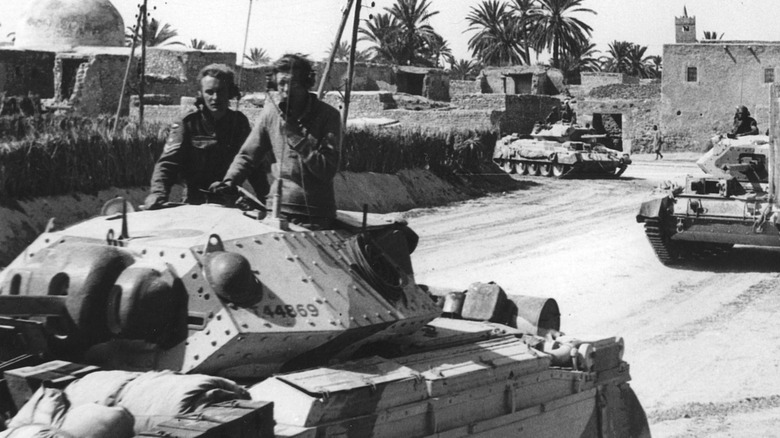 Crusader tanks following road