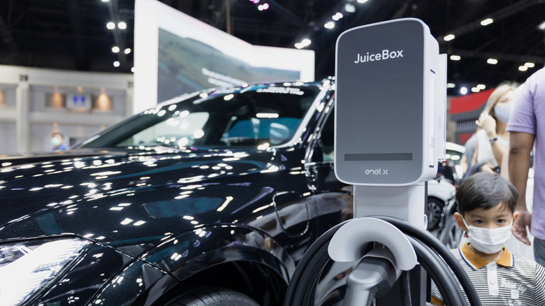 JuiceBox charging station by car