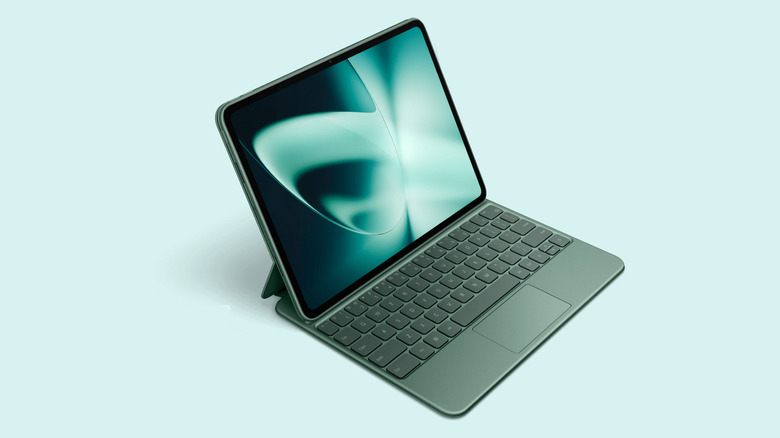 OnePlus Pad with green folio keyboard case