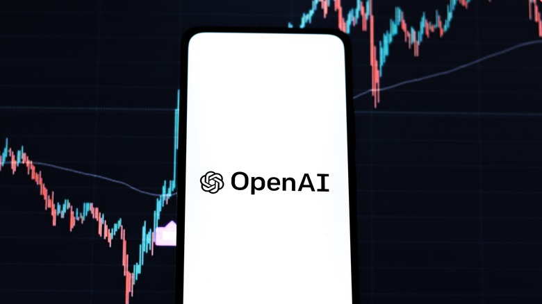 OpenAI logo with a stock graph