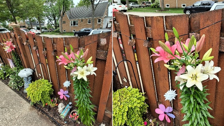 two photos of a fence