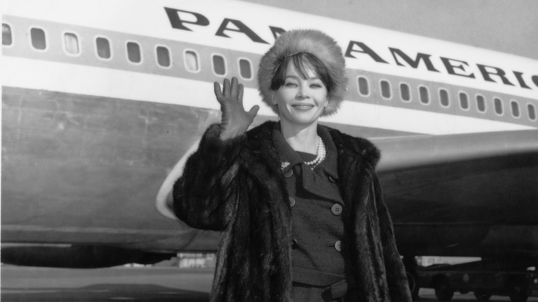 Leslie Caron before Pan Am plane