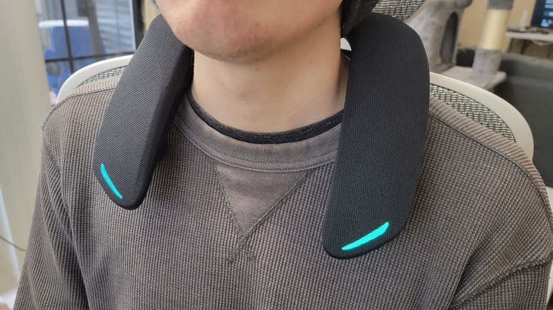 Wearing the Panasonic SoundSlayer around neck