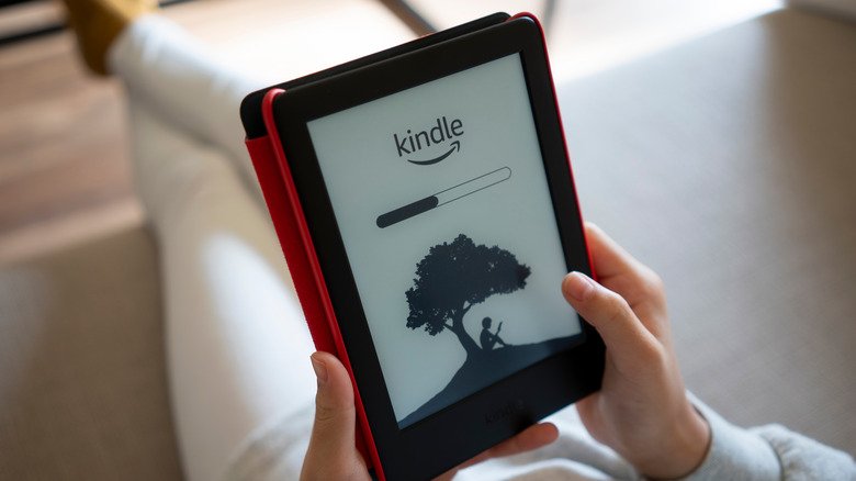 person reading on Kindle