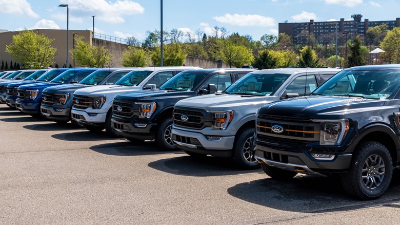 Parked pickup trucks