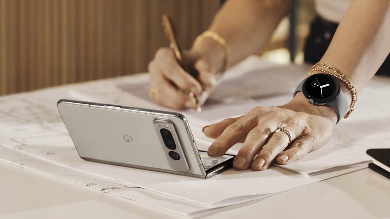 The Google Pixel Fold used on a table.