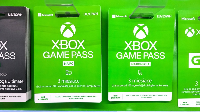 Xbox Game Pass cards on shelf