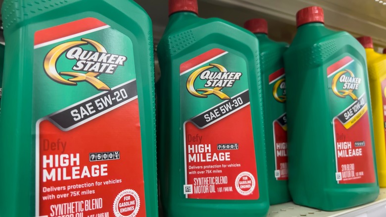 Quaker State oil on shelf