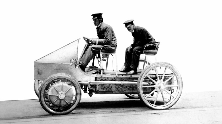 Lohner-Porsche vehicle with two men aboard