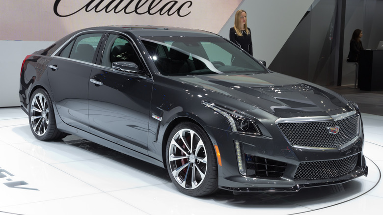 Grey cadillac CTS v on display