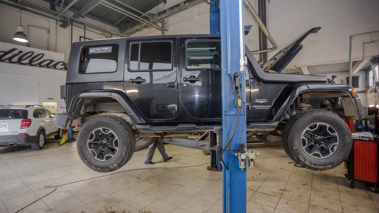 Jeep Wrangler in repair shop