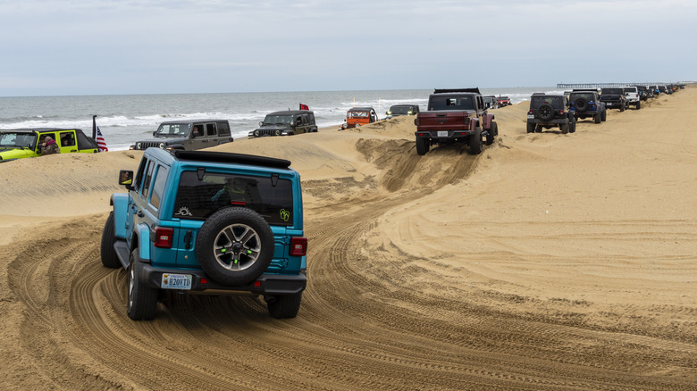 group of jeeps beach