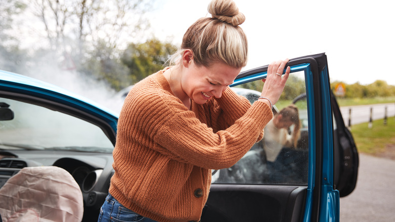 Woman after car accident