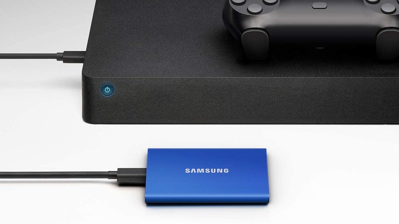 Samsung T7 SSD plugged into gaming console