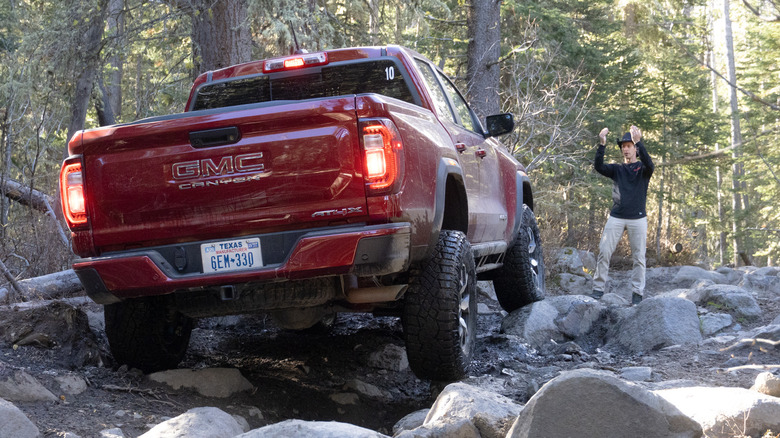 GMC Canyon AT4X rock crawling with spotter