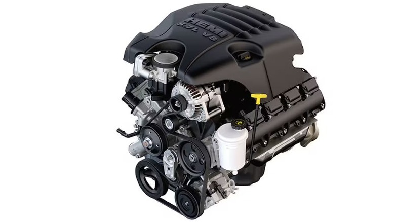 5.7-liter Chrysler HEMI engine on white background