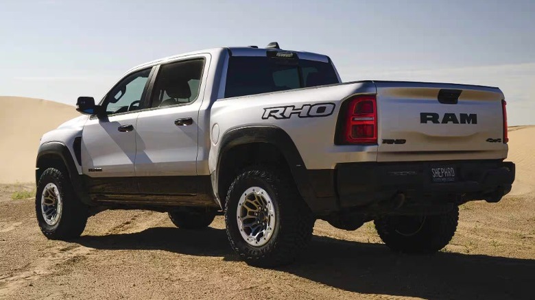 Back end view of Ram 1500 RHO truck in desert