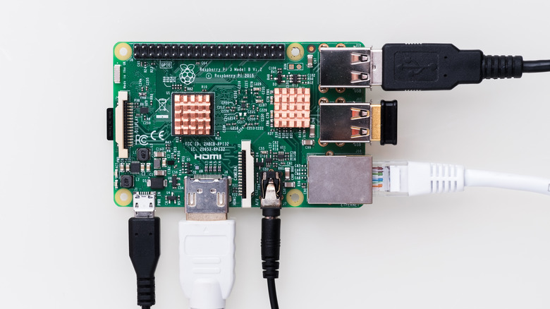 raspberry pi with cables connected