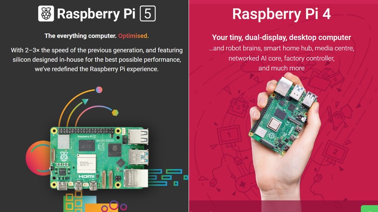 Raspberry Pi 5 and Pi 4 product pages