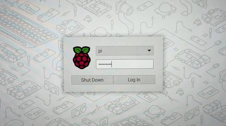 Raspberry Pi OS login screen with pi as the username