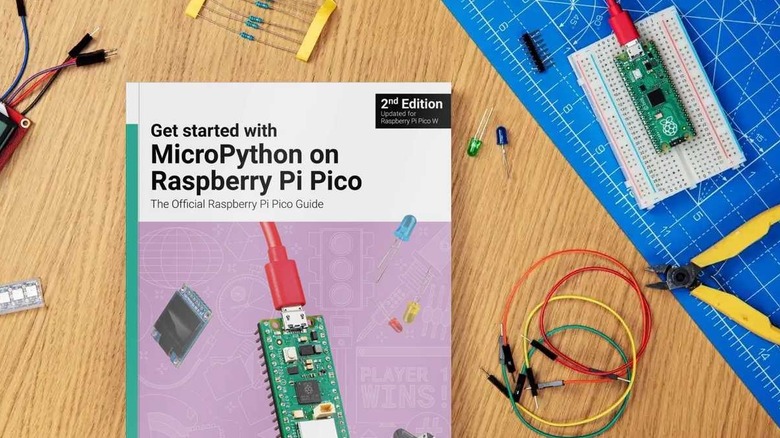 Raspberry Pi Pico on a breadboard with various electronic projects