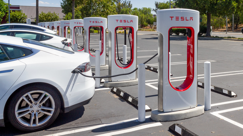 Tesla plugged in at Supercharger