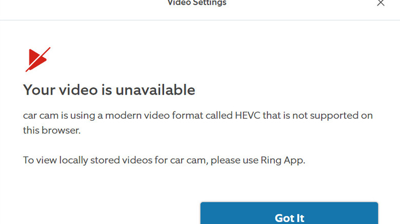 Ring HEVC error message