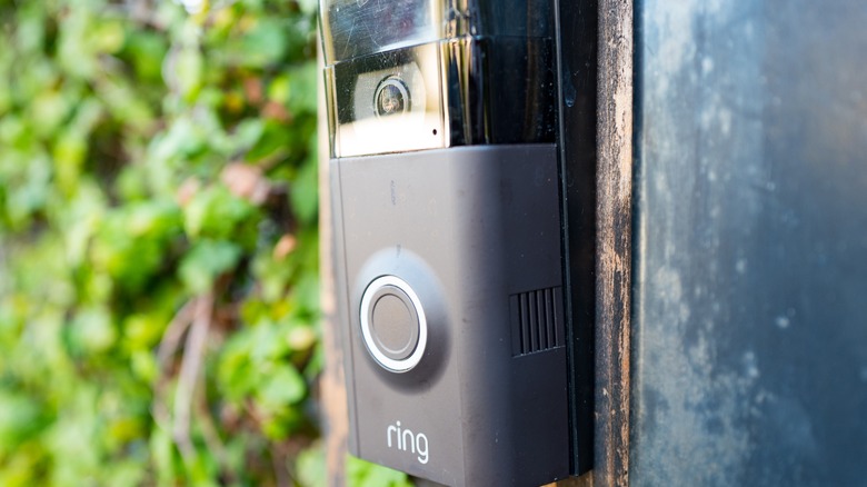 An installed Ring doorbell