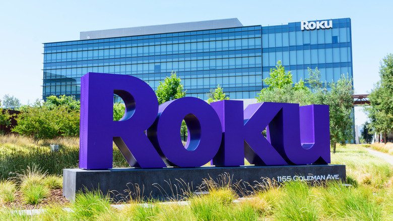 Roku sign in front of building