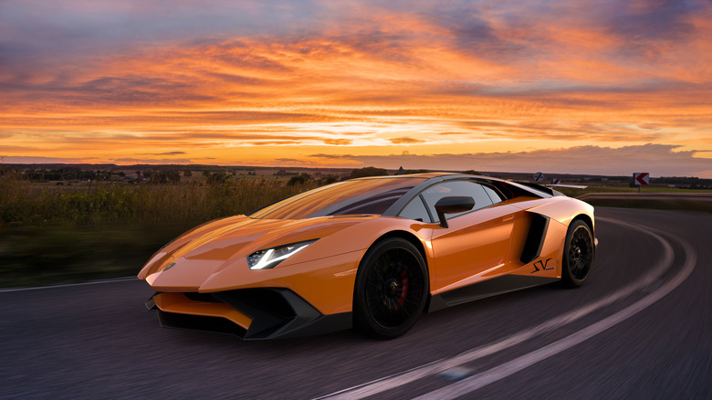 Lamborghini cornering sunset