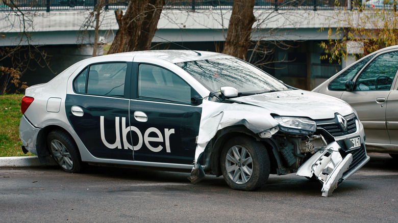 Crash damaged Uber car