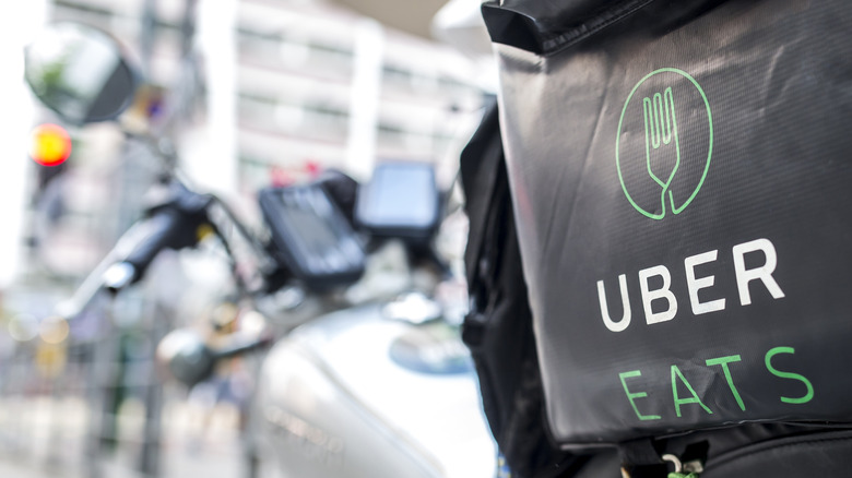 Closeup of Uber Eats delivery bag