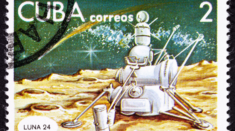Stamp post commemorating Luna-24