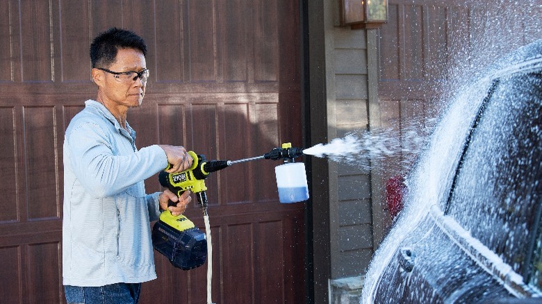 Person washing car