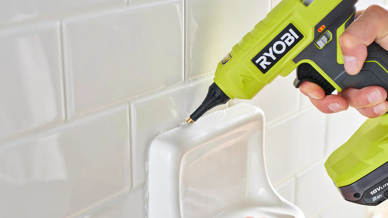 Ryobi glue gun being used on soap handle