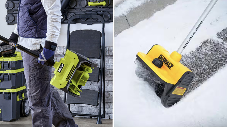 Side by side comparison of two electric snow shovels