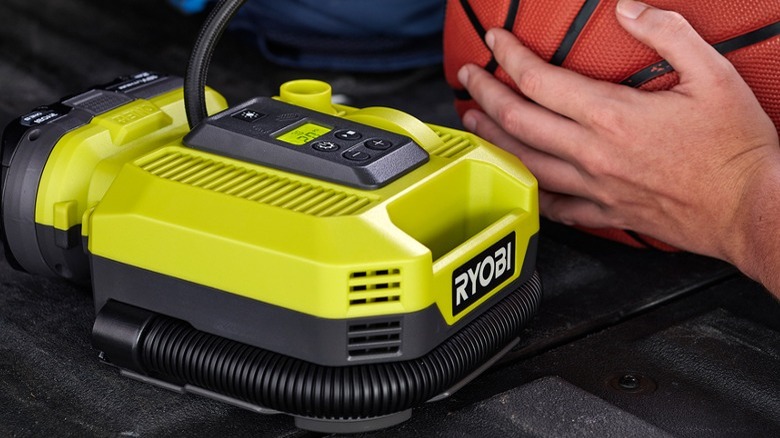 Ryobi Dual Function inflator on basketball