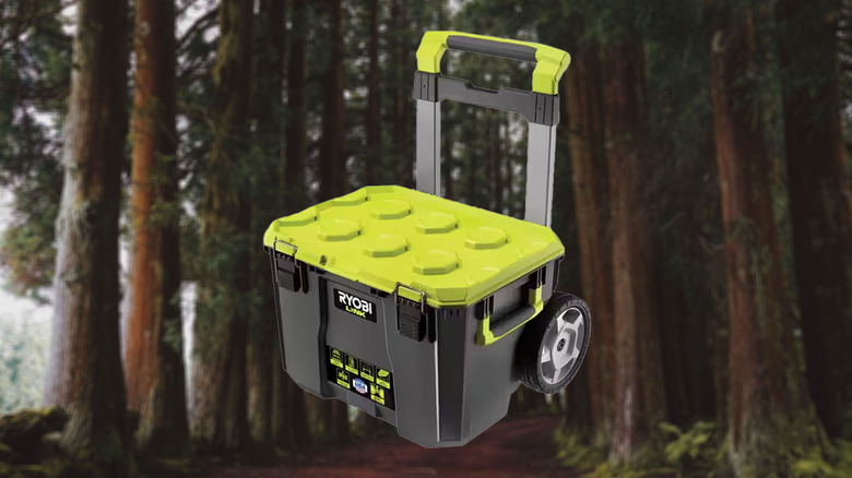 Ryobi Link rolling tool box with trees in the background