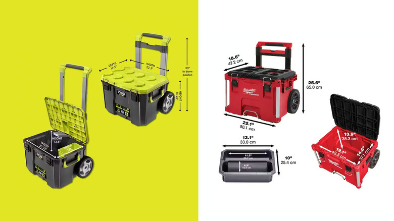 Milwaukee Packout Ryobi Link rolling toolboxes with measurements