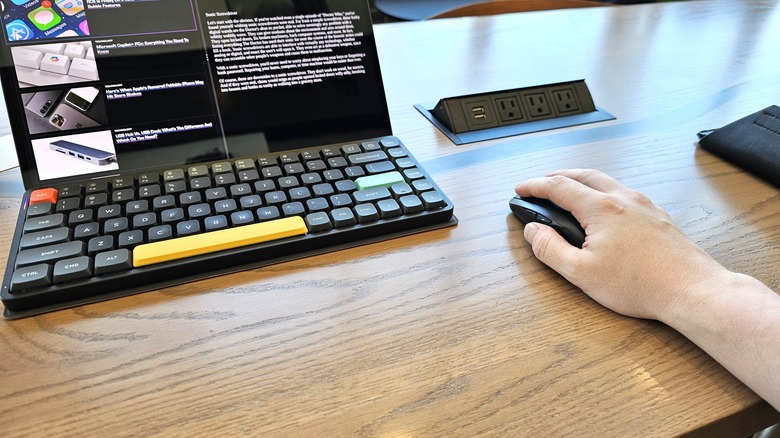 My tablet, keyboard, and mouse setup at coffee shop