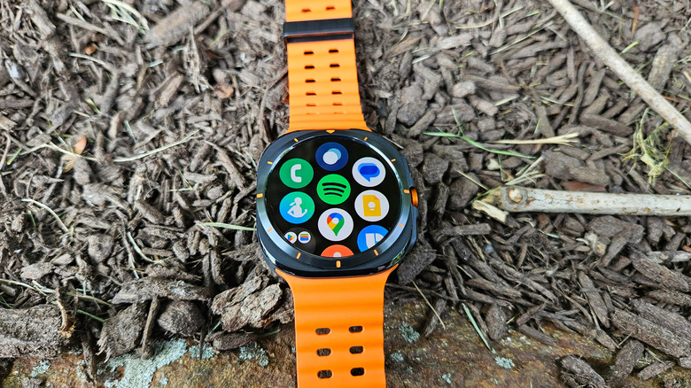 Samsung Galaxy Watch Ultra showing the app menu on mulch