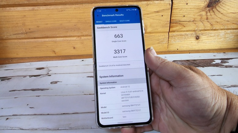 Phone showing benchmark results