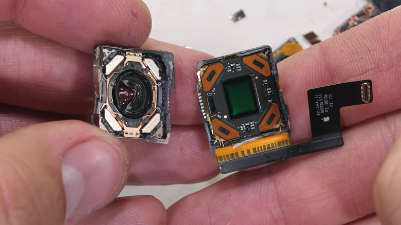 Sensor-shift image stabilization assembly inside iPhone 12 Pro Max.