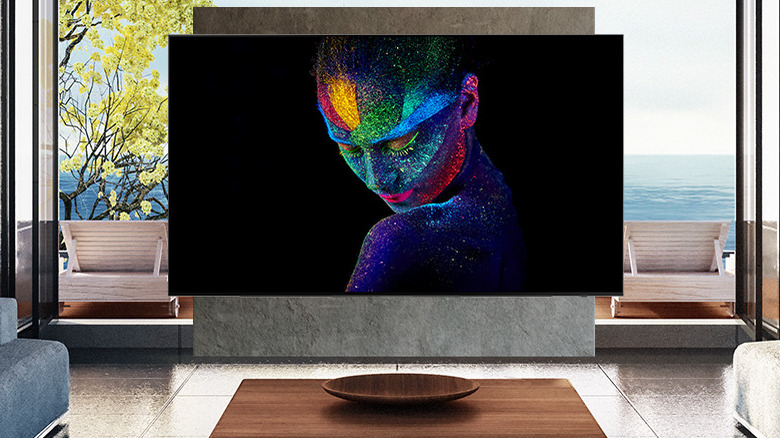 A Samsung OLED TV inside a living room.