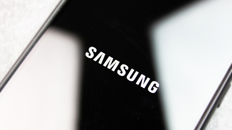 The Samsung name on a phone screen