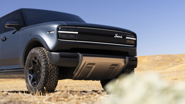 Scout Traveler EV front end parked in the desert