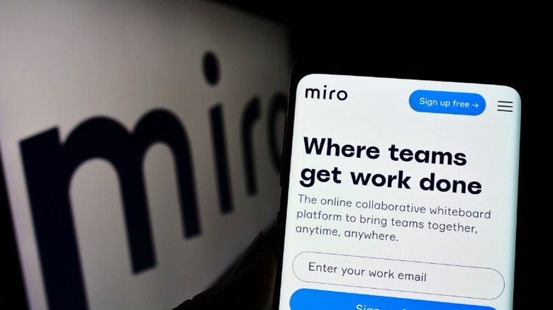 Miro logo and website on a phone