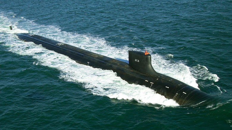 USS Jimmy Carter sailing on the surface of the ocean