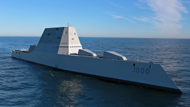 USS Zumwalt destroyer at sea