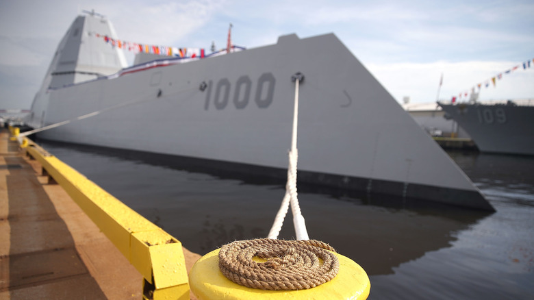 USS Zumwalt destroyer in port